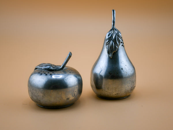 Apple and Pear Shaped Salt and Pepper Shakers — Metallized Silverplate (1940s–1950s)