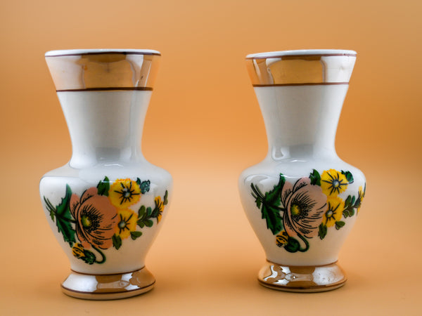 Pair of Hand-Painted Floral Vases — Czechoslovakia (1930s–1940s)