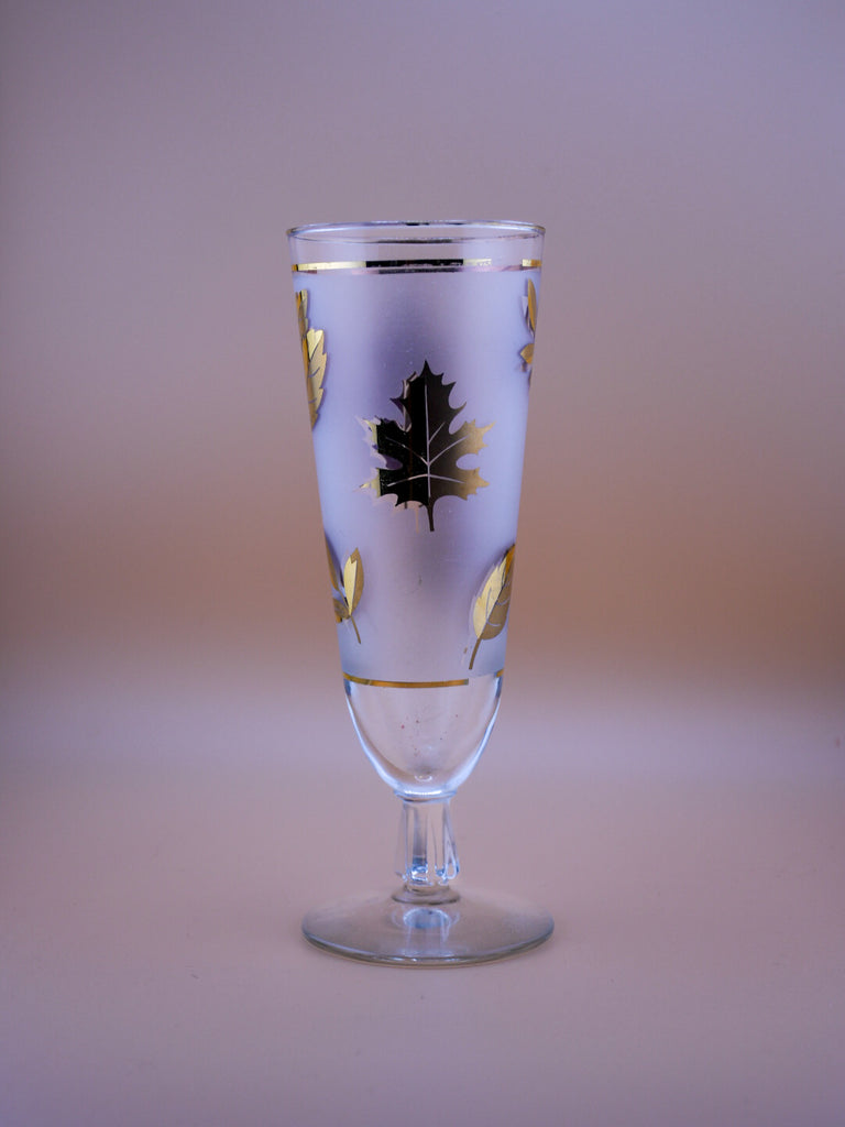 Frosted Glass Goblet with Gold Leaf Design — Libbey Glass (1960s)
