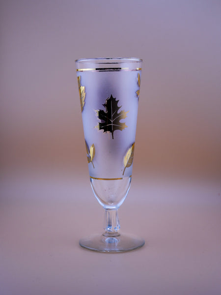 Frosted Glass Goblet with Gold Leaf Design — Libbey Glass (1960s)