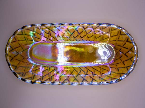 Carnival Glass Amber Oval Dish — Indiana Glass (1930s–1940s)