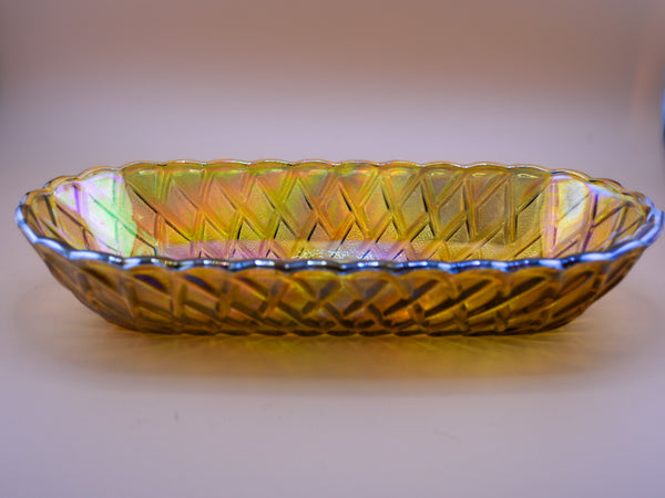 Carnival Glass Amber Oval Dish — Indiana Glass (1930s–1940s)