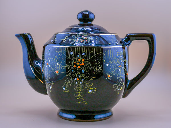 Dark Brown Lusterware Floral Teapot — Made in Japan (1930s–1940s)